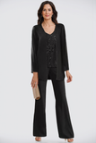 3-Piece Chiffon V-Neck Mother of the Bride Pant Suits with Beading-Pgmdress