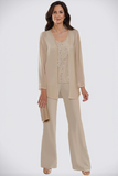 3-Piece Chiffon V-Neck Mother of the Bride Pant Suits with Beading-Pgmdress