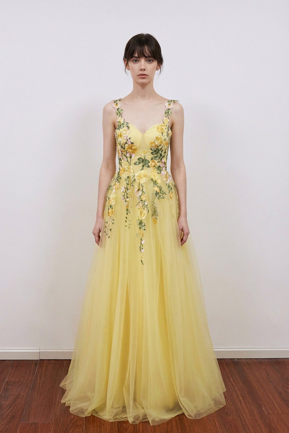 yellow floral embroidered dress A-Line Flower Embroidery Light Prom Formal Gown US16 / Custom Color Long Affordable Prom Dresses Color:JSK Full Set (dress+blouse+detachable sleeves+coat) or custom Lawn Dresses Latest New