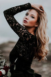 A-Line Lace Appliqued Black Wedding Dress Boho Bridal Gown WD744-Pgmdress