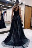 A-Line One Shoulder Black Long Prom Dress With 3D Appliques PSK444-Pgmdress