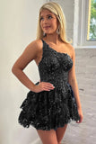 A-Line One Shoulder Cute Homecoming Dress With Appliques PD509