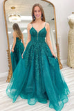 A-Linie Spaghettiträger Korsett Smaragdgrün Langes Ballkleid PSK626