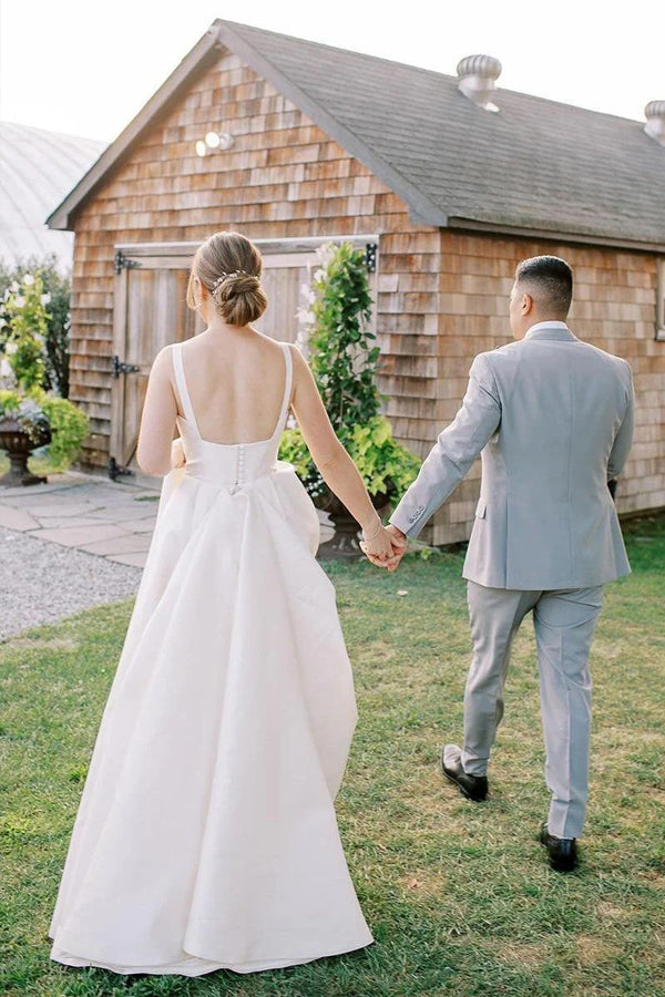 A-Line Square Neck Simple Wedding Dress Modest Wedding Gown WD745-Pgmdress