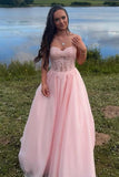 Robe de bal rose coupe trapèze sans bretelles et décolleté en cœur, sans manches, PSK642