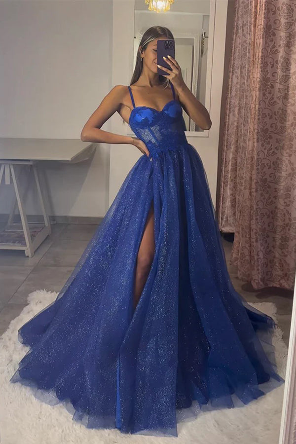 A-Line Sweetheart Neck Tulle Lace Royal Blue Long Prom Dress PSK491 US2 / Custom Color A-Line Sweetheart Neck Tulle Lace Royal Blue Long Prom Dress PSK491 US2 / Custom Color