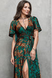 A-Line V Neck Dark Green Burnout Velvet Mother Of The Bride Dress-Pgmdress