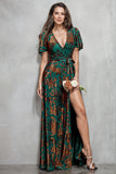 A-Line V Neck Dark Green Burnout Velvet Mother Of The Bride Dress-Pgmdress