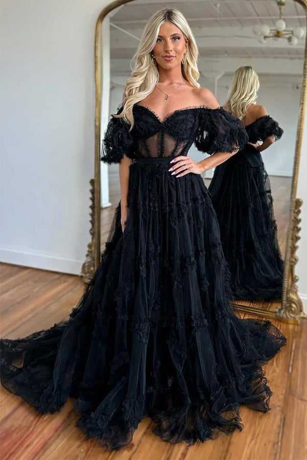 A-Line Off The Shoulder Sweetheart Floral Long Prom Dress PSK618-Pgmdress