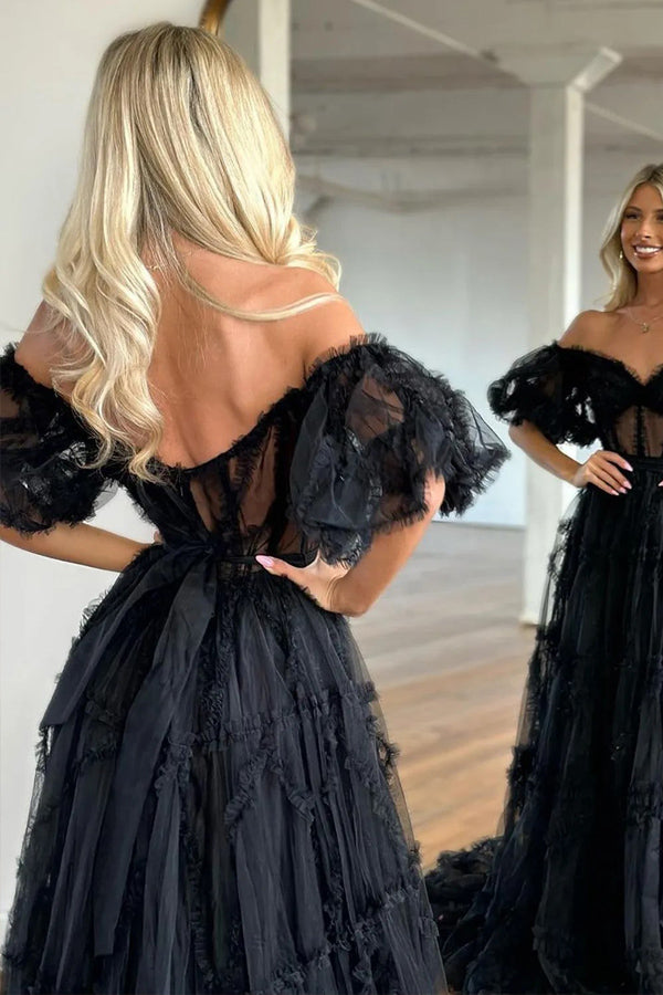 A-Line Off The Shoulder Sweetheart Floral Long Prom Dress PSK618-Pgmdress