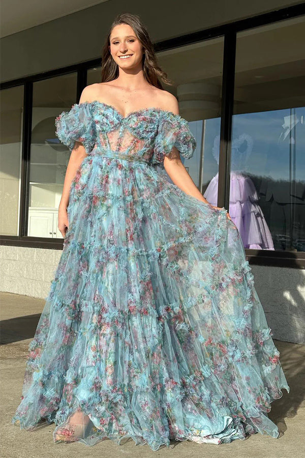A-Line Off The Shoulder Sweetheart Floral Long Prom Dress PSK618-Pgmdress