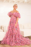 A-Line Off The Shoulder Sweetheart Floral Long Prom Dress PSK618-Pgmdress