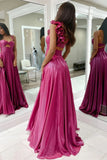 A-Line One Shoulder Keyhole Fuchsia Prom Dress with Slit PSK633