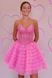A-Line Ruffled Yellow Strapless Corset Homecoming Dress PD518-Pgmdress