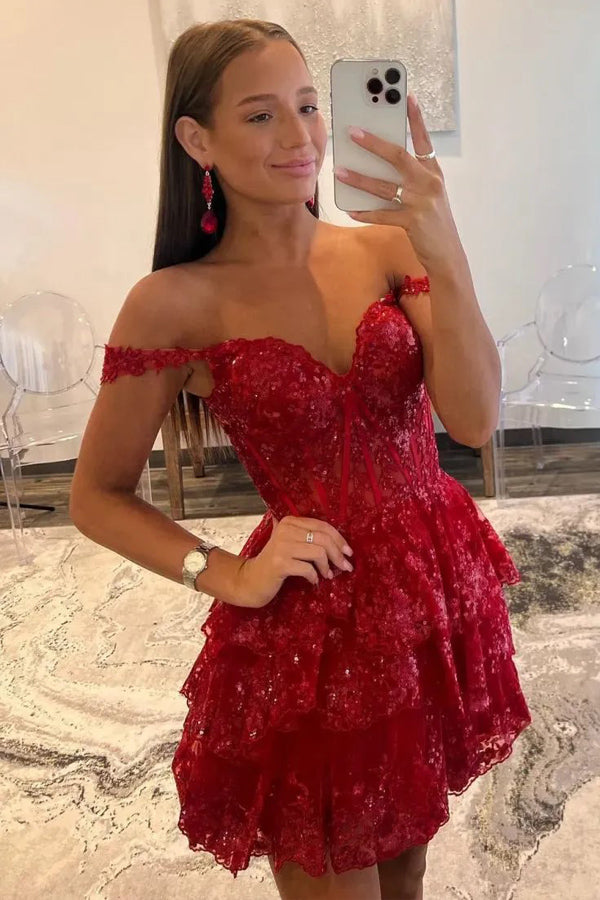 Sequins Appliques Red Short Homecoming Dress Cocktail Dress PD497 US8 / Burgundy Sequins Appliques Red Short Homecoming Dress Cocktail Dress PD497 US8 / Burgundy