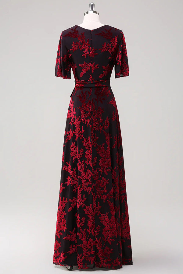 A-Line V Neck Dark Green Burnout Velvet Mother Of The Bride Dress-Pgmdress