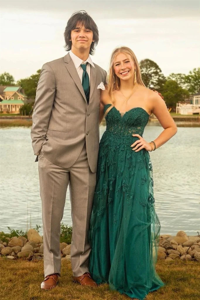 slim fit dress slacks Hunter Green Strapless A-Line Layers Long Prom Dress Custom Color / Custom Size main image 1