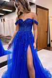 A-line Off The Shoulder Prom Dress Formal Gown With Appliques PSK519-Pgmdress