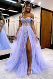 A-line Off The Shoulder Prom Dress Formal Gown With Appliques PSK519-Pgmdress