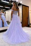 A-line Off The Shoulder Prom Dress Formal Gown With Appliques PSK519-Pgmdress
