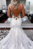 Robe de mariée sirène à bretelles spaghetti et coupe trapèze avec appliques en dentelle WD693