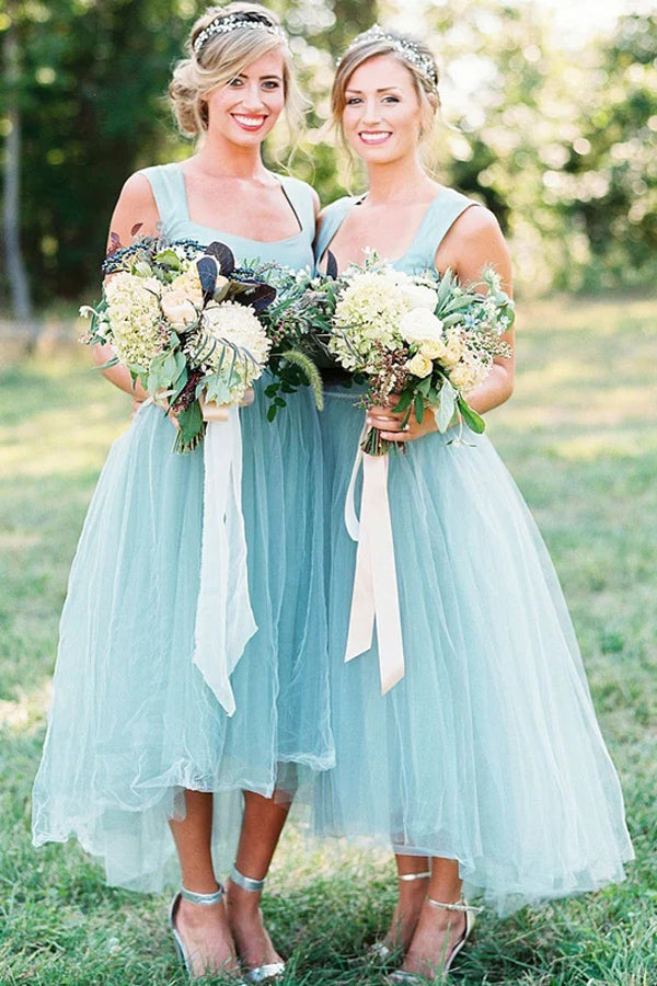 A-line Square High Low Tulle Beaded Simple Bridesmaid Dresses BD111 US8 / Custom Color A-line Square High Low Tulle Beaded Simple Bridesmaid Dresses BD111 US8 / Custom Color