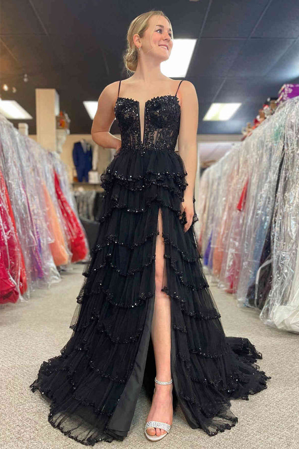 black and pink high low prom dress Black Off the Shoulder Mermaid Prom Dress with Fuchsia Sequins Appliques AB4030406 Anniebride