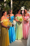 A-line Straps Ruffle Neck Ruched Long Bridesmaid Dress BD151