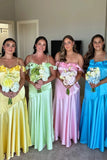 A-line Straps Ruffle Neck Ruched Long Bridesmaid Dress BD151