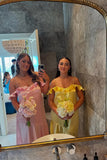 A-line Straps Ruffle Neck Ruched Long Bridesmaid Dress BD151