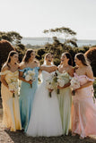 A-line Straps Ruffle Neck Ruched Long Bridesmaid Dress BD151