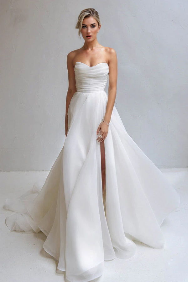 A-line Sweetheart Pleats Beach Wedding Dress Bridal Gown-Pgmdress