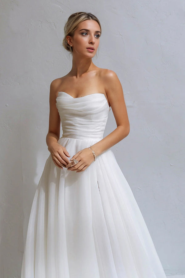 A-line Sweetheart Pleats Beach Wedding Dress Bridal Gown-Pgmdress