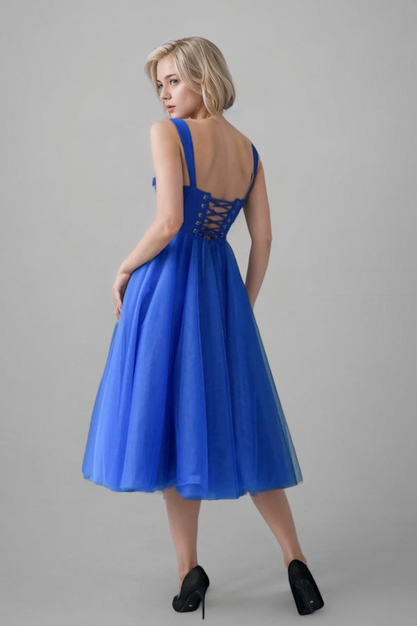 A-line Tulle Corset Blue Short Homecoming  Dress Mini Dress