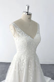 A-line Light Wedding Dress 3D Tree Leaf Lace Beach Wedding Dress-Pgmdress