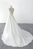 A-line Light Wedding Dress 3D Tree Leaf Lace Beach Wedding Dress-Pgmdress