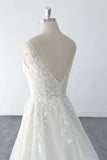 A-line Light Wedding Dress 3D Tree Leaf Lace Beach Wedding Dress-Pgmdress