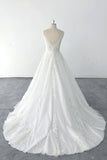 A-line Light Wedding Dress 3D Tree Leaf Lace Beach Wedding Dress-Pgmdress
