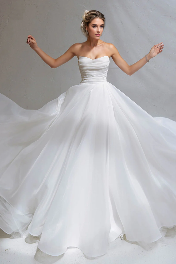 A-line Sweetheart Pleats Beach Wedding Dress Rustic Bridal Gown