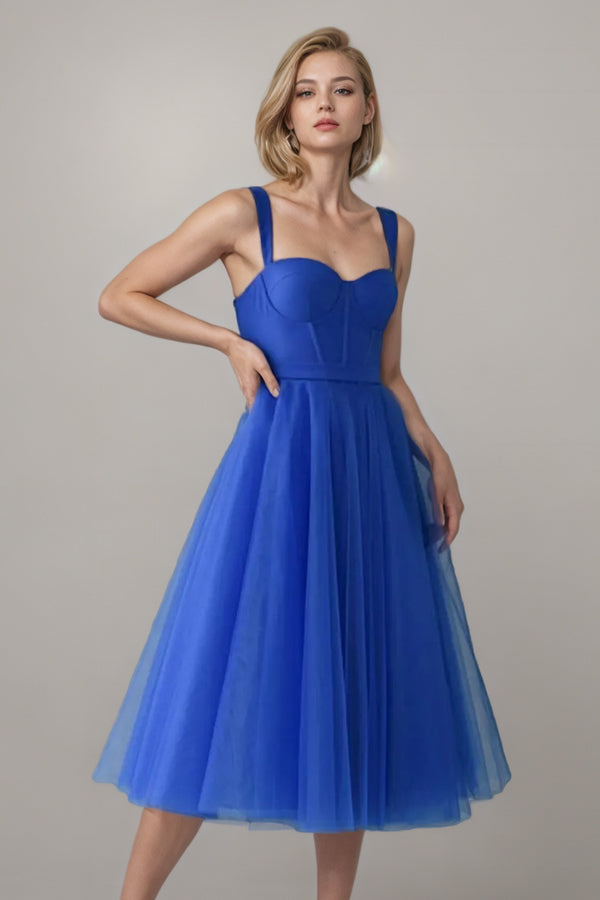 A-line Tulle Corset Blue Short Homecoming  Dress Mini Dress-Pgmdress