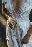 A Line Deep V Neck Tulle 3D Lace Fairy Wedding Dress WD774-Pgmdress
