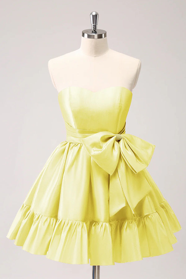 A Line Fuchsia Strapless Ruffle Cute Homecoming Dress with Bow PD558 –  Pgmdress
