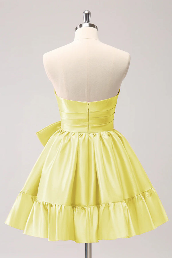 A Line Fuchsia Strapless Ruffle Cute Homecoming Dress with Bow PD558-Pgmdress