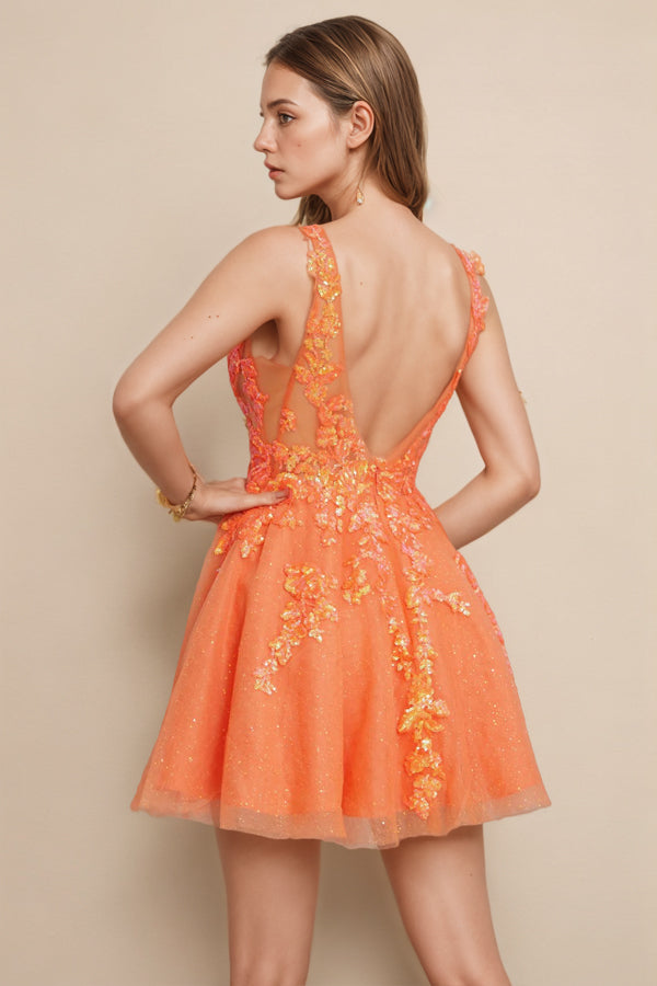 A Line Glitter Orange Homecoming Dress Party Dress with Sequins-Pgmdress