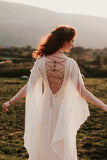 A Line Lace Long Sleeves Boho Wedding Dress Fairytale Bridal Dress-Pgmdress