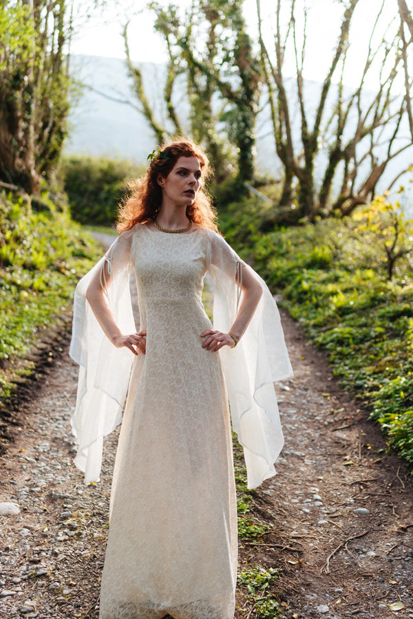 A Line Lace Long Sleeves Boho Wedding Dress Fairytale Bridal Dress-Pgmdress