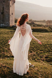 A Line Lace Long Sleeves Boho Wedding Dress Fairytale Bridal Dress-Pgmdress