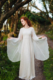A Line Lace Long Sleeves Boho Wedding Dress Fairytale Bridal Dress-Pgmdress