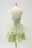 A Line Light Green Corset Short Homecoming Dress with 3D Flowers-Pgmdress