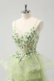 A Line Light Green Corset Short Homecoming Dress with 3D Flowers-Pgmdress